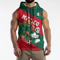 Personalized Mexico Football Jaguar Mascot Sleeveless Zip Hoodie Sugar Skull Sombrero Aztec