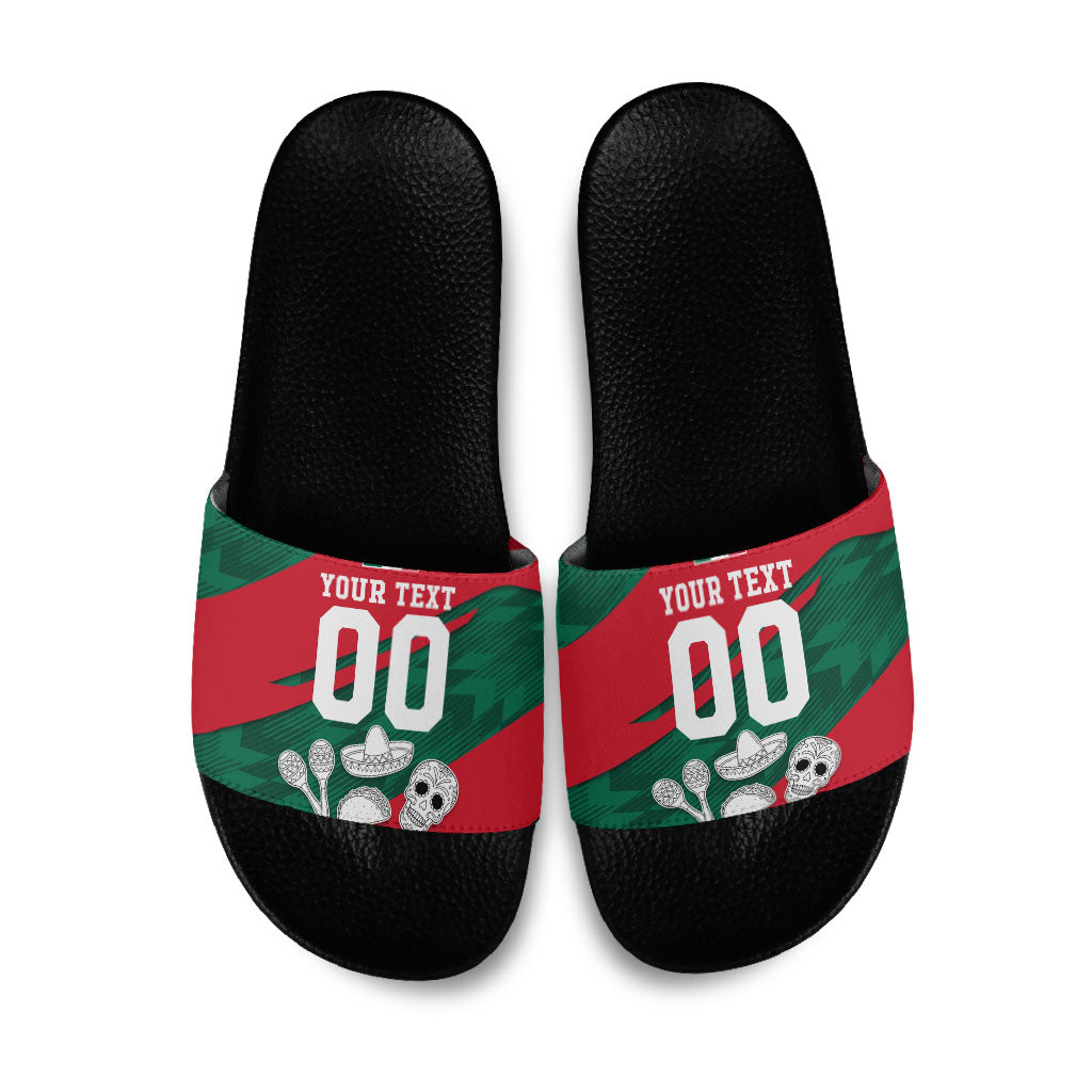 Personalized Mexico Football Jaguar Mascot Slide Sandals Sugar Skull Sombrero Aztec