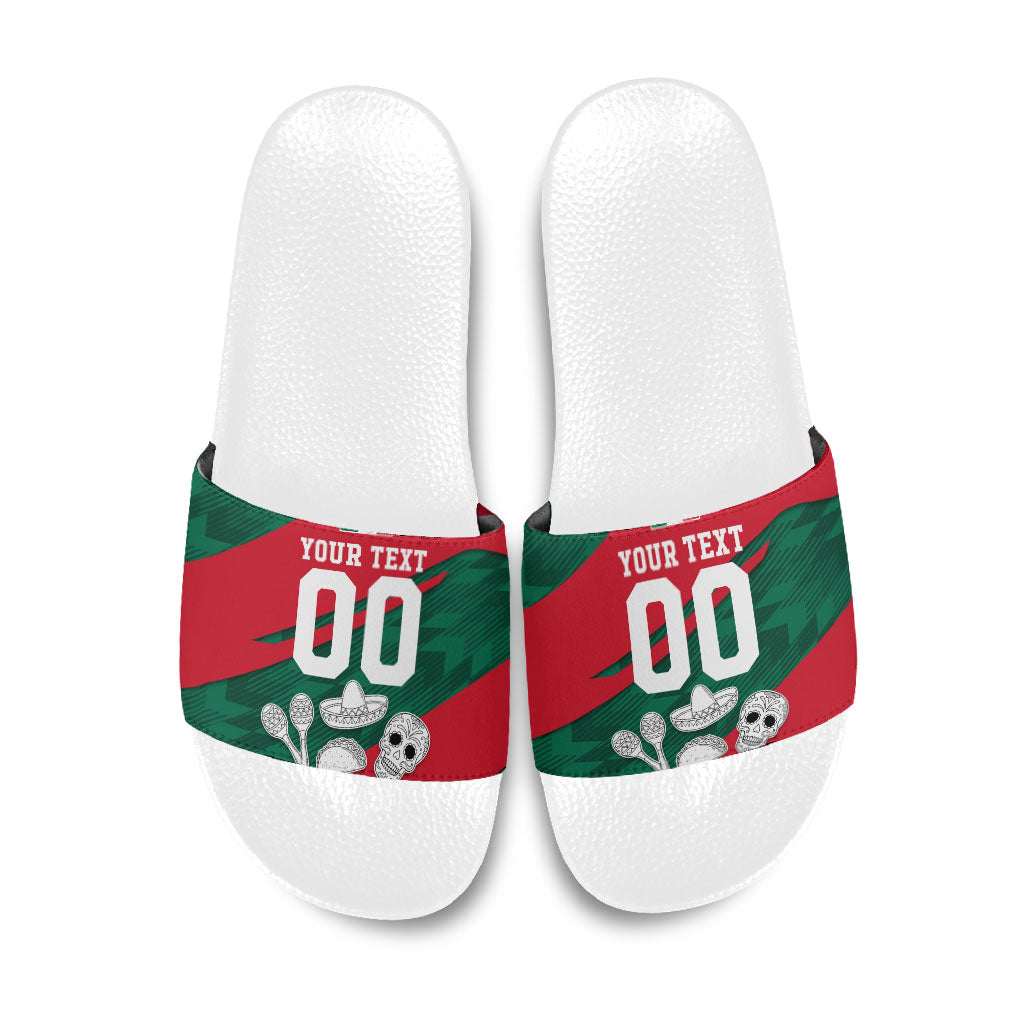 Personalized Mexico Football Jaguar Mascot Slide Sandals Sugar Skull Sombrero Aztec