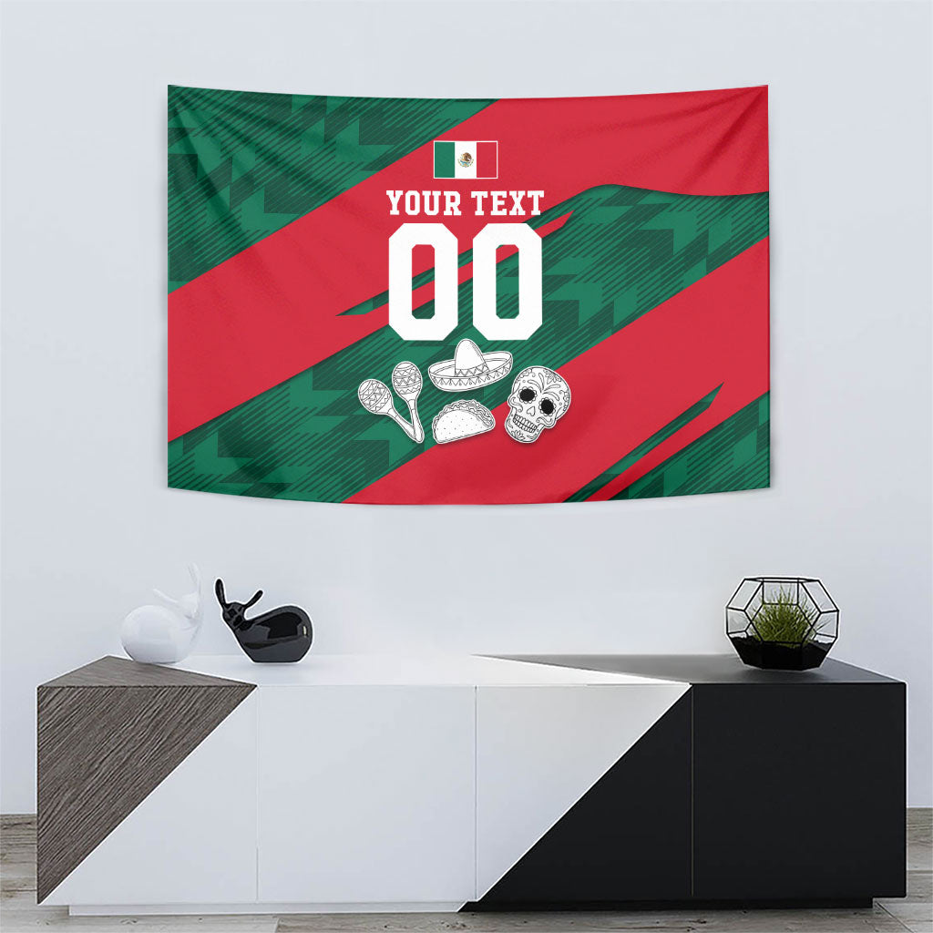 Personalized Mexico Football Jaguar Mascot Tapestry Sugar Skull Sombrero Aztec