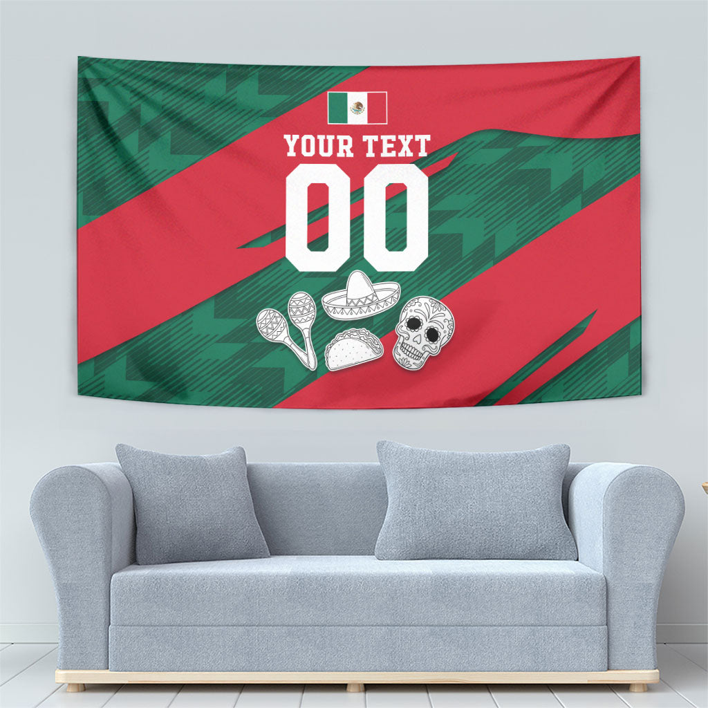 Personalized Mexico Football Jaguar Mascot Tapestry Sugar Skull Sombrero Aztec