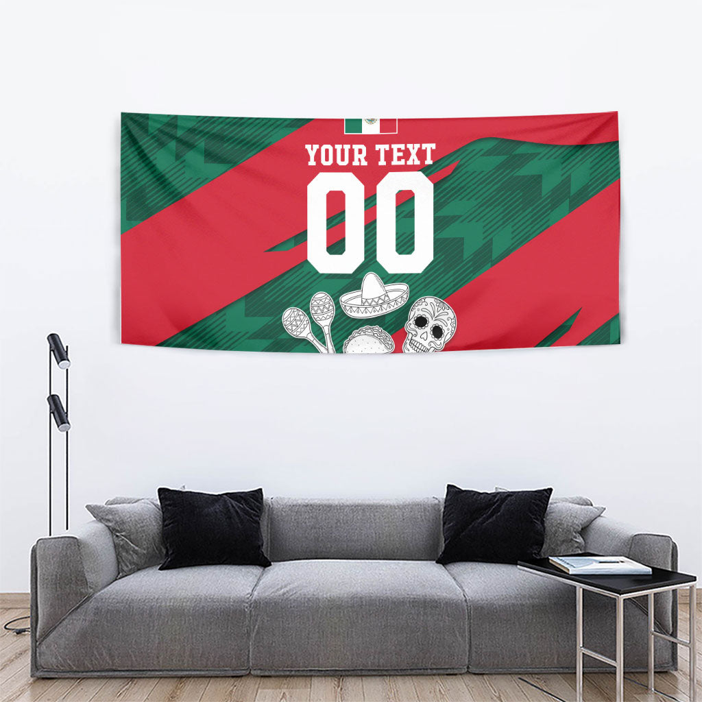 Personalized Mexico Football Jaguar Mascot Tapestry Sugar Skull Sombrero Aztec