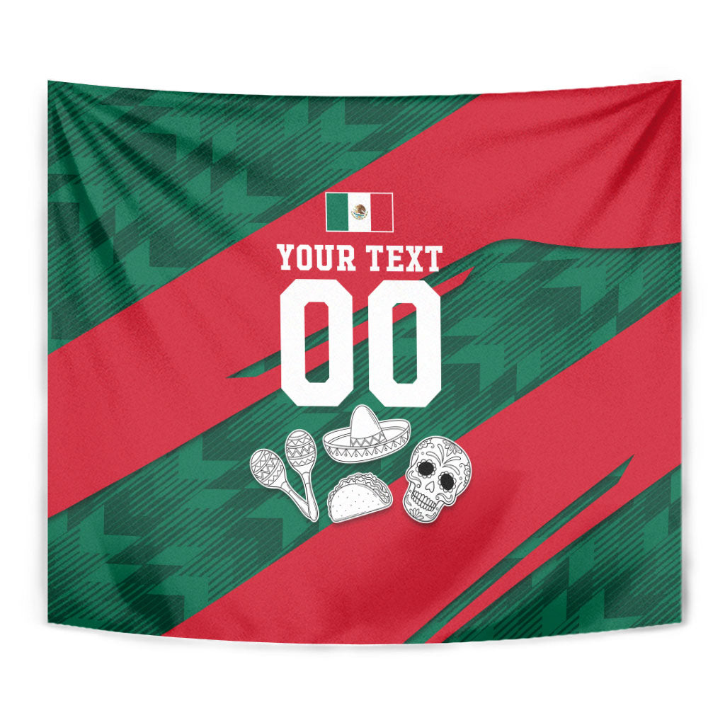 Personalized Mexico Football Jaguar Mascot Tapestry Sugar Skull Sombrero Aztec