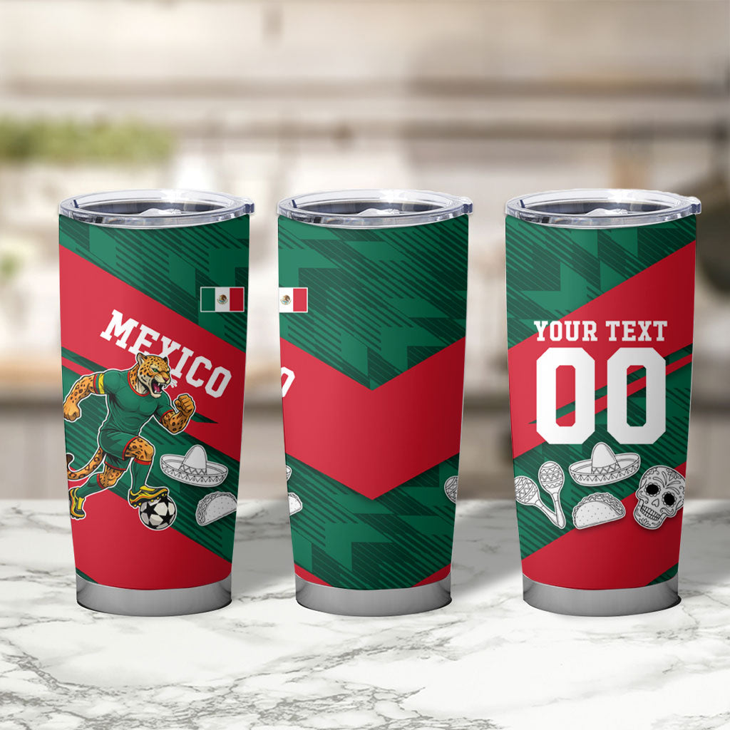 Personalized Mexico Football Jaguar Mascot Tumbler Cup Sugar Skull Sombrero Aztec