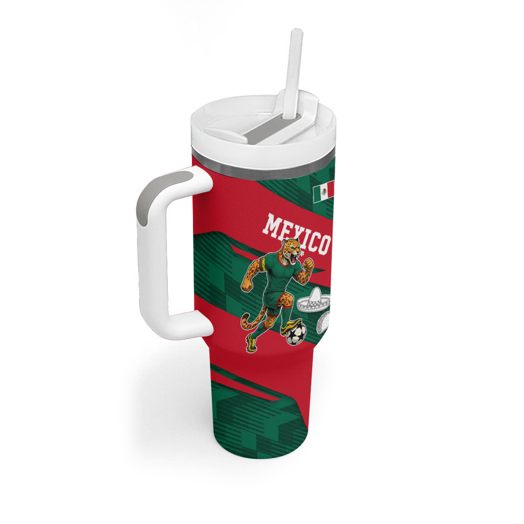 Personalized Mexico Football Jaguar Mascot Tumbler With Handle Sugar Skull Sombrero Aztec