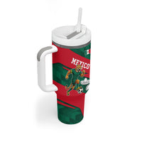 Personalized Mexico Football Jaguar Mascot Tumbler With Handle Sugar Skull Sombrero Aztec