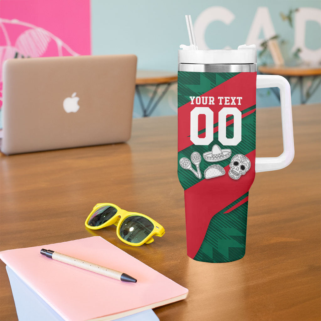 Personalized Mexico Football Jaguar Mascot Tumbler With Handle Sugar Skull Sombrero Aztec