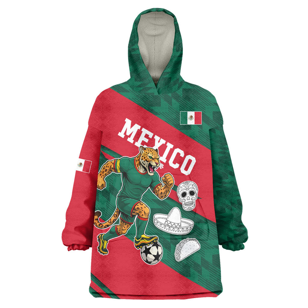 Personalized Mexico Football Jaguar Mascot Wearable Blanket Hoodie Sugar Skull Sombrero Aztec