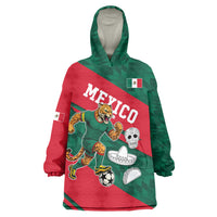 Personalized Mexico Football Jaguar Mascot Wearable Blanket Hoodie Sugar Skull Sombrero Aztec