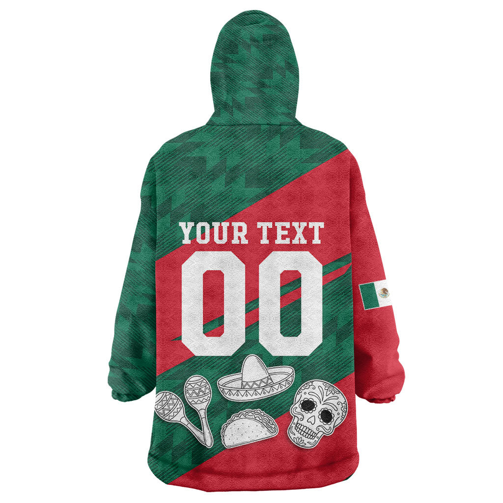 Personalized Mexico Football Jaguar Mascot Wearable Blanket Hoodie Sugar Skull Sombrero Aztec