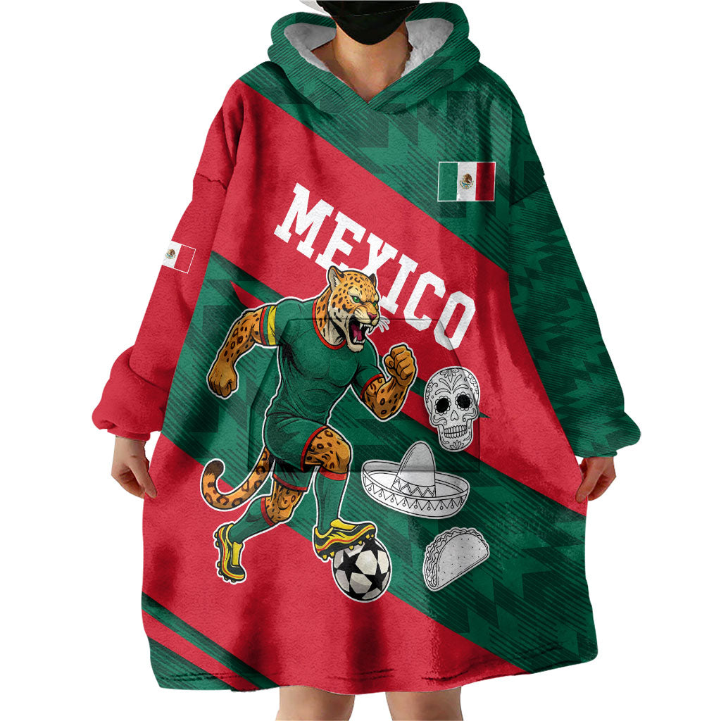 Personalized Mexico Football Jaguar Mascot Wearable Blanket Hoodie Sugar Skull Sombrero Aztec