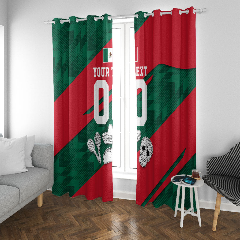 Personalized Mexico Football Jaguar Mascot Window Curtain Sugar Skull Sombrero Aztec