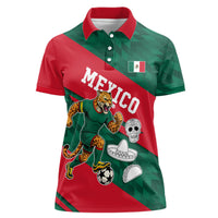 Personalized Mexico Football Jaguar Mascot Women Polo Shirt Sugar Skull Sombrero Aztec
