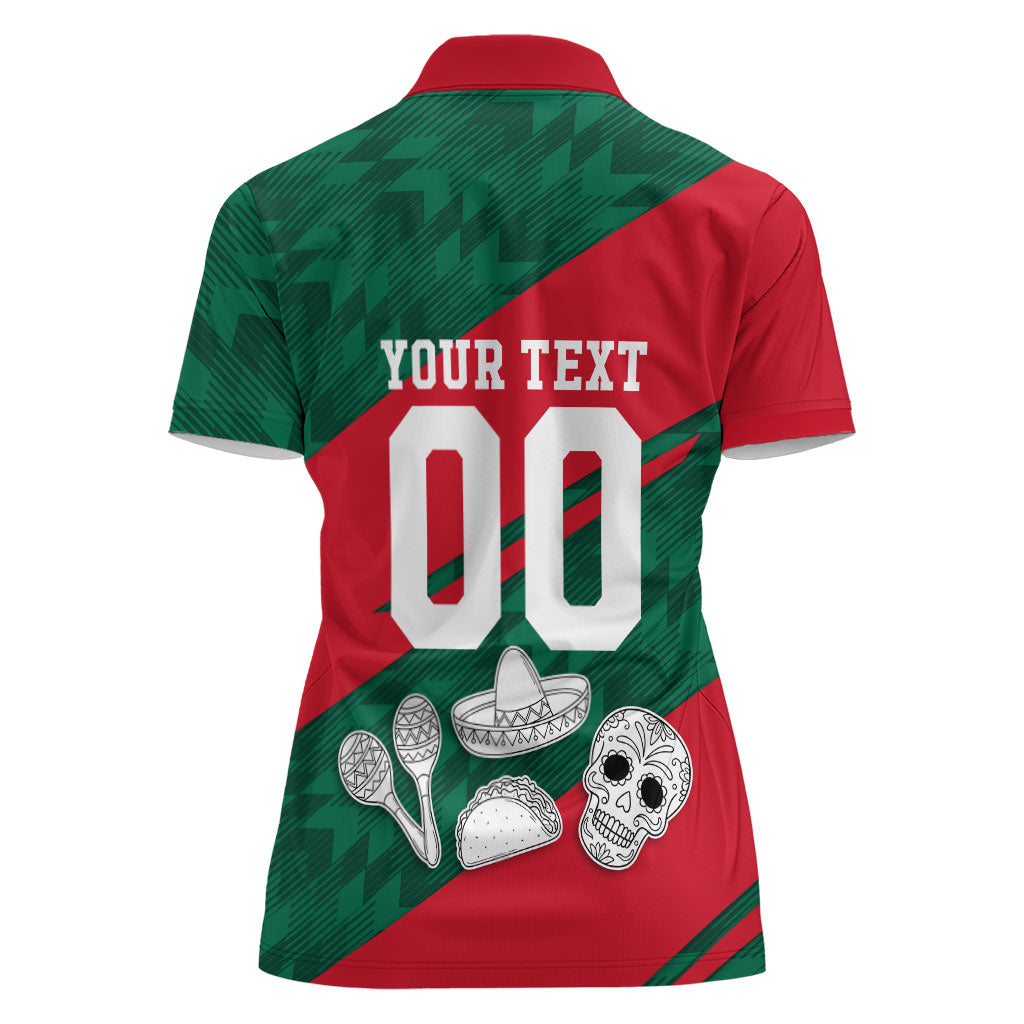 Personalized Mexico Football Jaguar Mascot Women Polo Shirt Sugar Skull Sombrero Aztec