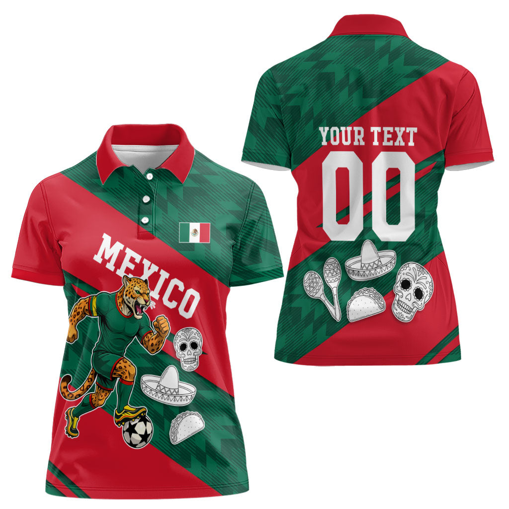 Personalized Mexico Football Jaguar Mascot Women Polo Shirt Sugar Skull Sombrero Aztec