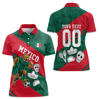 Personalized Mexico Football Jaguar Mascot Women Polo Shirt Sugar Skull Sombrero Aztec