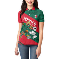 Personalized Mexico Football Jaguar Mascot Women Polo Shirt Sugar Skull Sombrero Aztec
