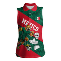 Personalized Mexico Football Jaguar Mascot Women Sleeveless Polo Shirt Sugar Skull Sombrero Aztec