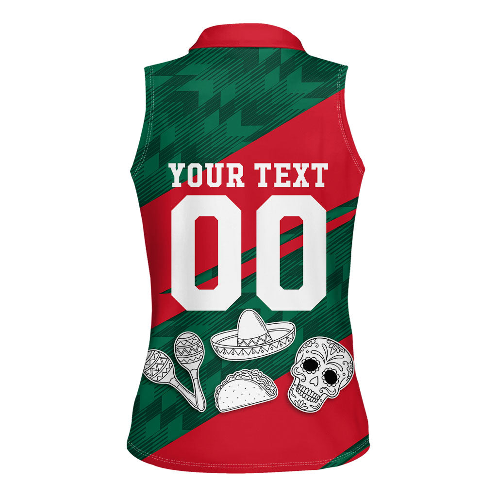 Personalized Mexico Football Jaguar Mascot Women Sleeveless Polo Shirt Sugar Skull Sombrero Aztec