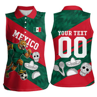 Personalized Mexico Football Jaguar Mascot Women Sleeveless Polo Shirt Sugar Skull Sombrero Aztec