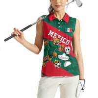 Personalized Mexico Football Jaguar Mascot Women Sleeveless Polo Shirt Sugar Skull Sombrero Aztec