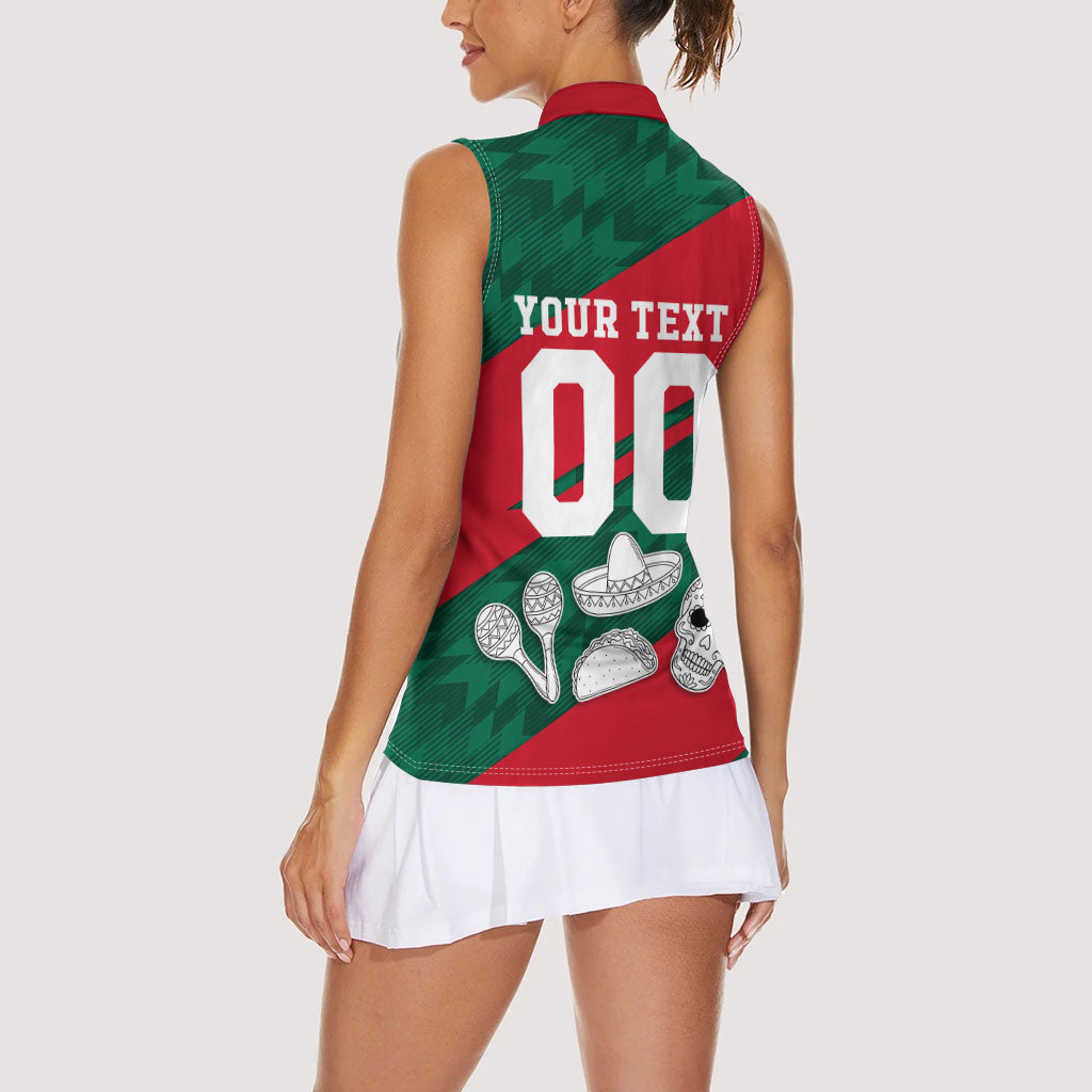 Personalized Mexico Football Jaguar Mascot Women Sleeveless Polo Shirt Sugar Skull Sombrero Aztec
