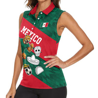 Personalized Mexico Football Jaguar Mascot Women Sleeveless Polo Shirt Sugar Skull Sombrero Aztec
