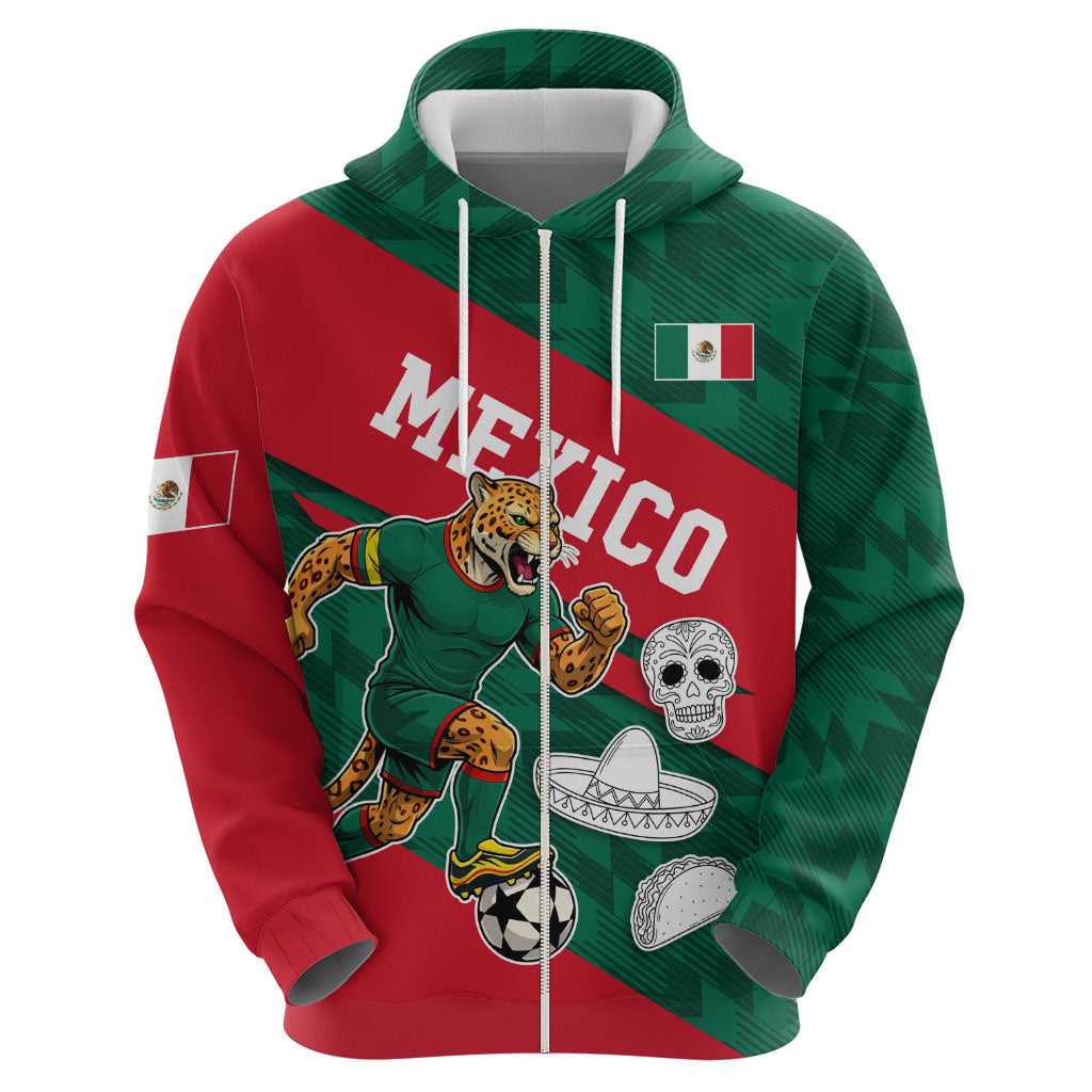 Personalized Mexico Football Jaguar Mascot Zip Hoodie Sugar Skull Sombrero Aztec