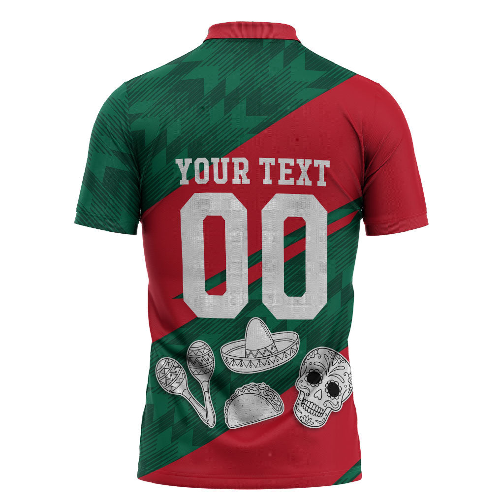 Personalized Mexico Football Jaguar Mascot Zipper Polo Shirt Sugar Skull Sombrero Aztec