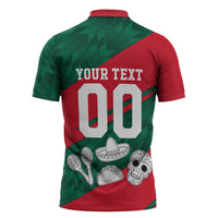 Personalized Mexico Football Jaguar Mascot Zipper Polo Shirt Sugar Skull Sombrero Aztec