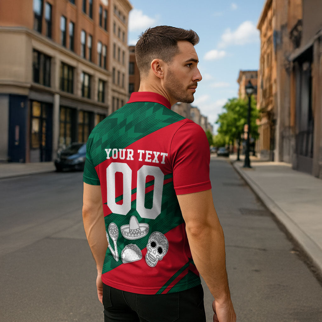 Personalized Mexico Football Jaguar Mascot Zipper Polo Shirt Sugar Skull Sombrero Aztec