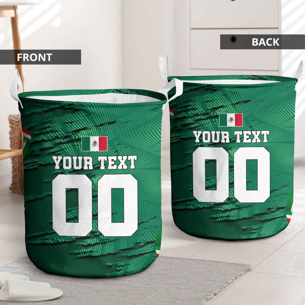 Personalized Mexico Football Laundry Basket Jaguar Mascot Artistic Brush Stroke Texture