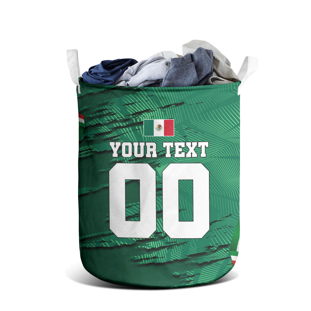 Personalized Mexico Football Laundry Basket Jaguar Mascot Artistic Brush Stroke Texture