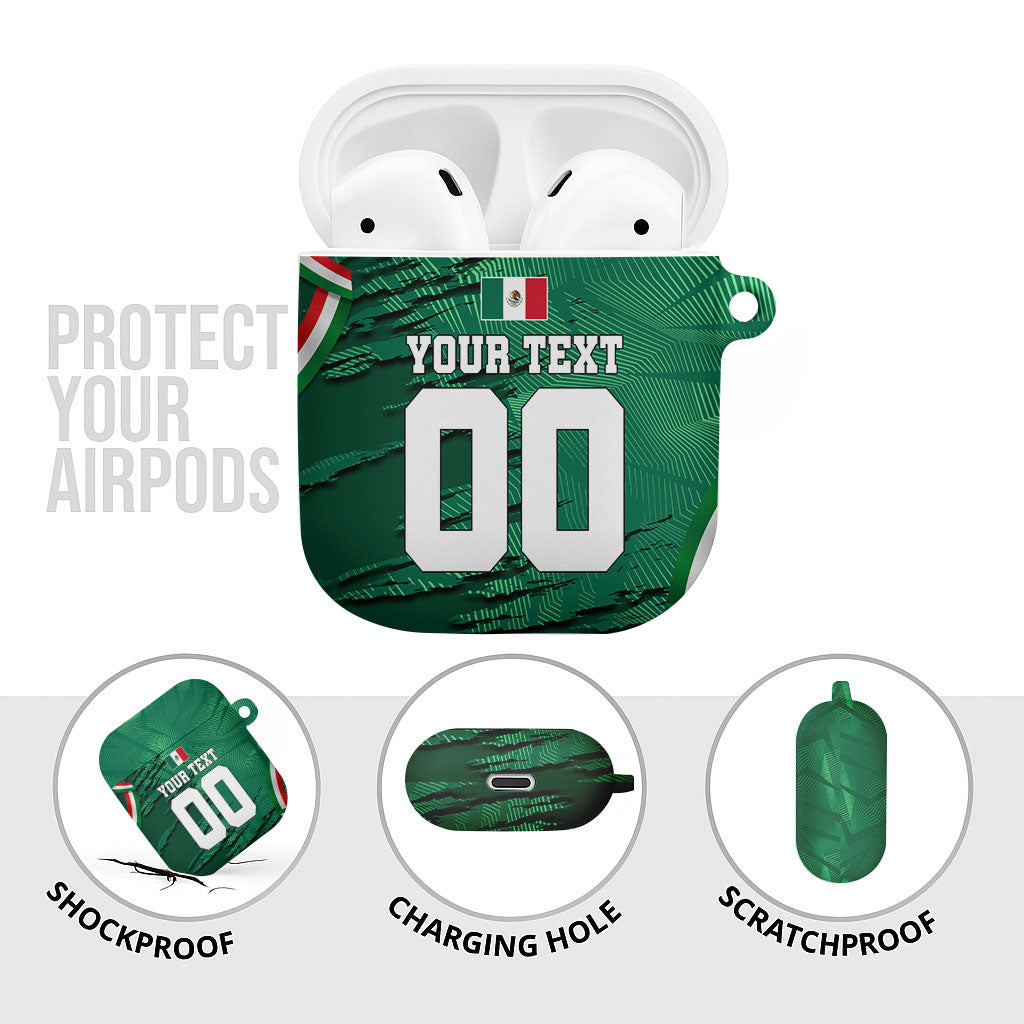 Personalized Mexico Football AirPods Case Jaguar Mascot Artistic Brush Stroke Texture