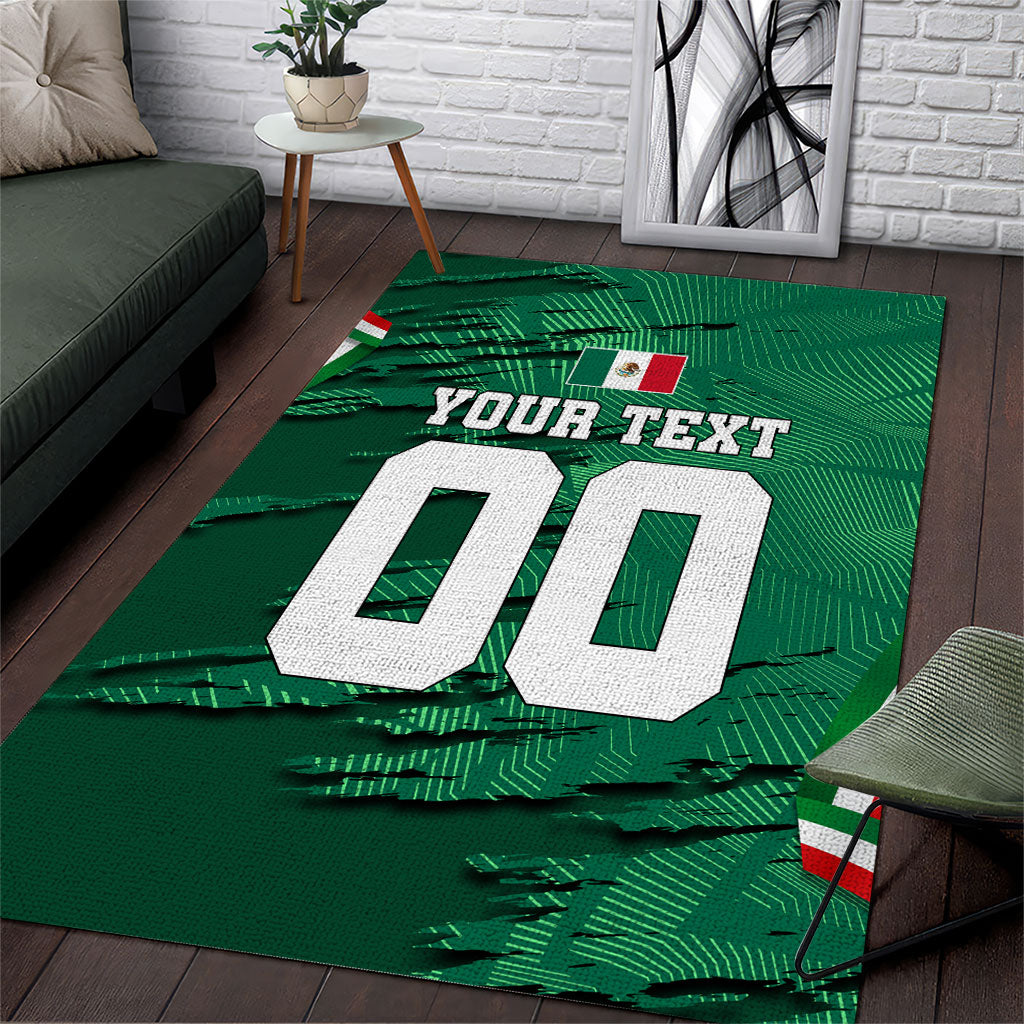 Personalized Mexico Football Area Rug Jaguar Mascot Artistic Brush Stroke Texture