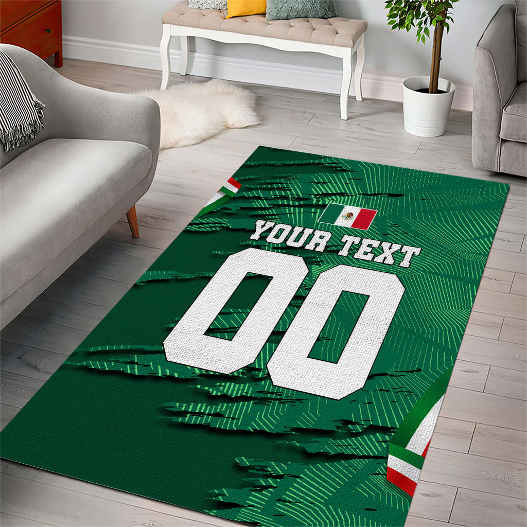 Personalized Mexico Football Area Rug Jaguar Mascot Artistic Brush Stroke Texture