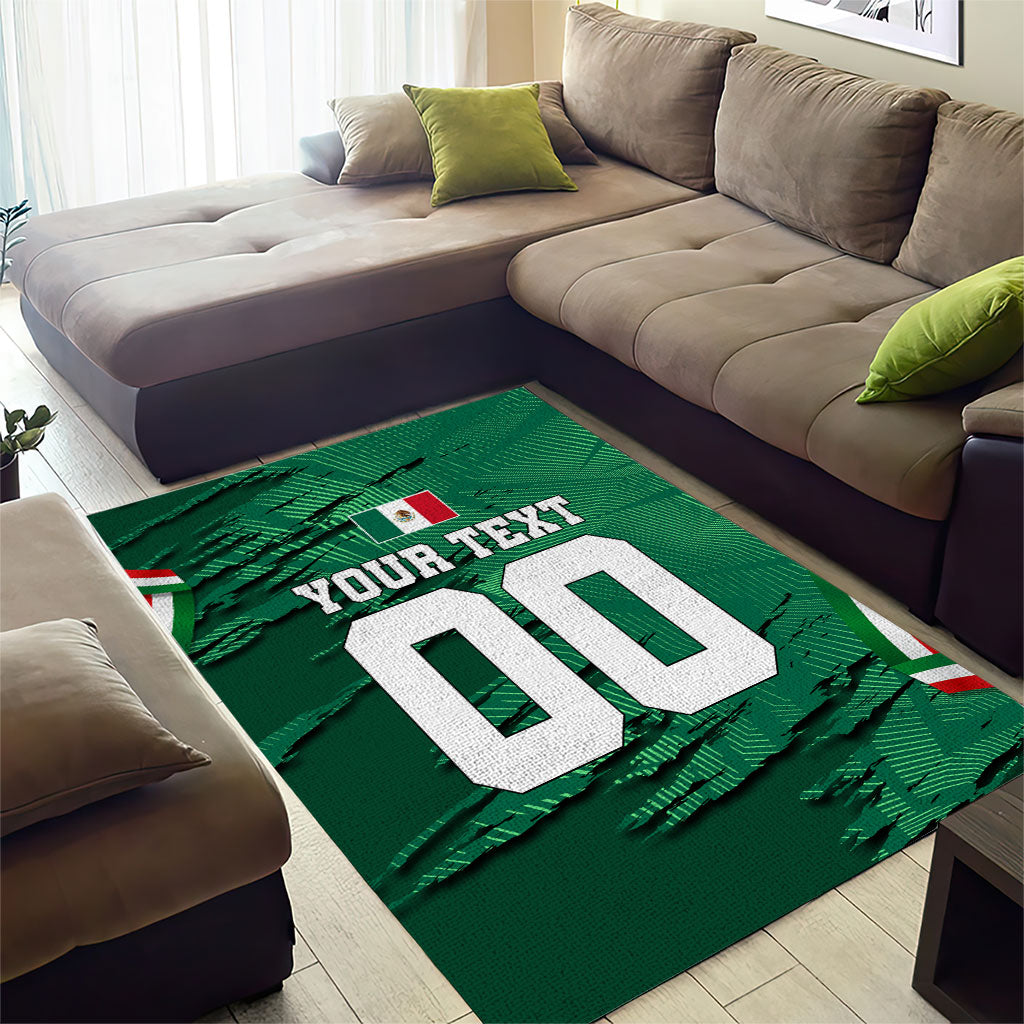 Personalized Mexico Football Area Rug Jaguar Mascot Artistic Brush Stroke Texture