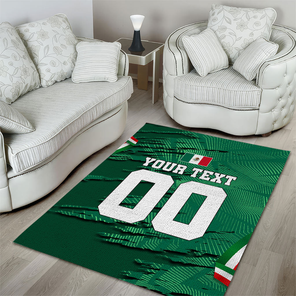 Personalized Mexico Football Area Rug Jaguar Mascot Artistic Brush Stroke Texture