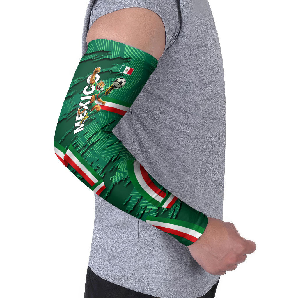 Personalized Mexico Football Arm Sleeves Jaguar Mascot Artistic Brush Stroke Texture
