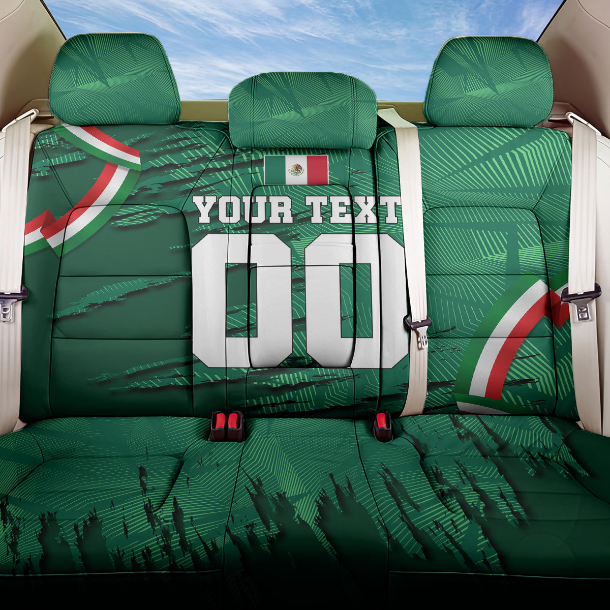 Personalized Mexico Football Back Car Seat Cover Jaguar Mascot Artistic Brush Stroke Texture