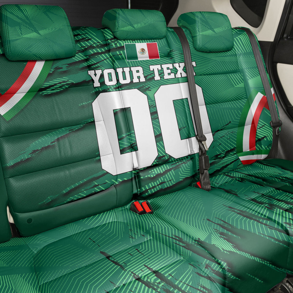 Personalized Mexico Football Back Car Seat Cover Jaguar Mascot Artistic Brush Stroke Texture