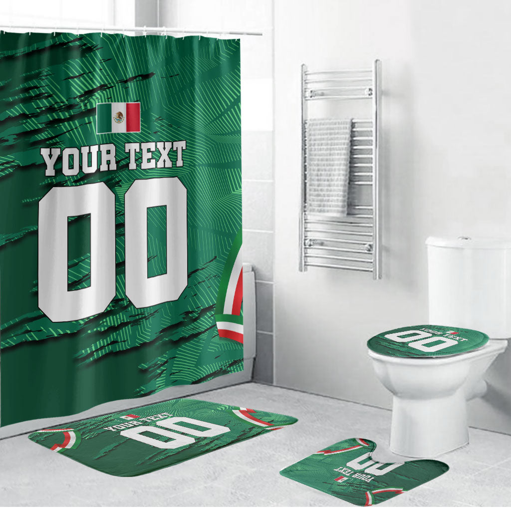 Personalized Mexico Football Bathroom Set Jaguar Mascot Artistic Brush Stroke Texture