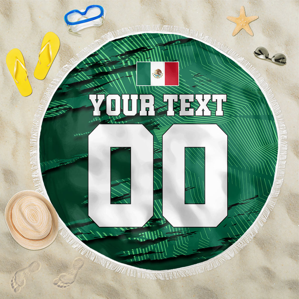 Personalized Mexico Football Beach Blanket Jaguar Mascot Artistic Brush Stroke Texture