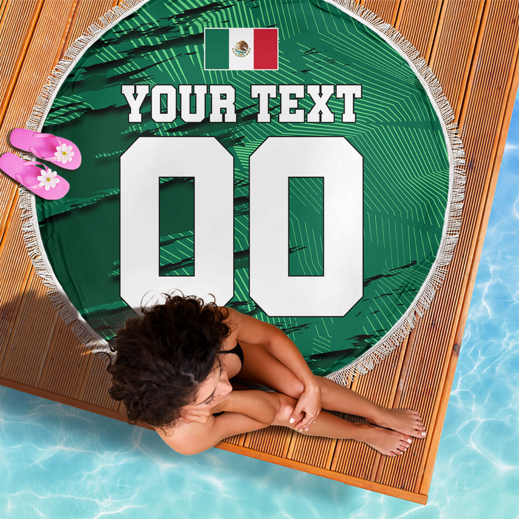 Personalized Mexico Football Beach Blanket Jaguar Mascot Artistic Brush Stroke Texture