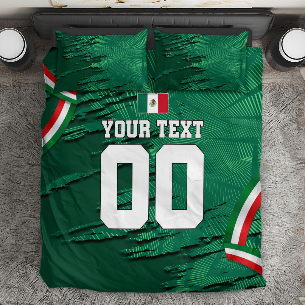 Personalized Mexico Football Bedding Set Jaguar Mascot Artistic Brush Stroke Texture