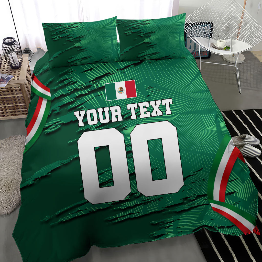 Personalized Mexico Football Bedding Set Jaguar Mascot Artistic Brush Stroke Texture