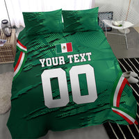 Personalized Mexico Football Bedding Set Jaguar Mascot Artistic Brush Stroke Texture