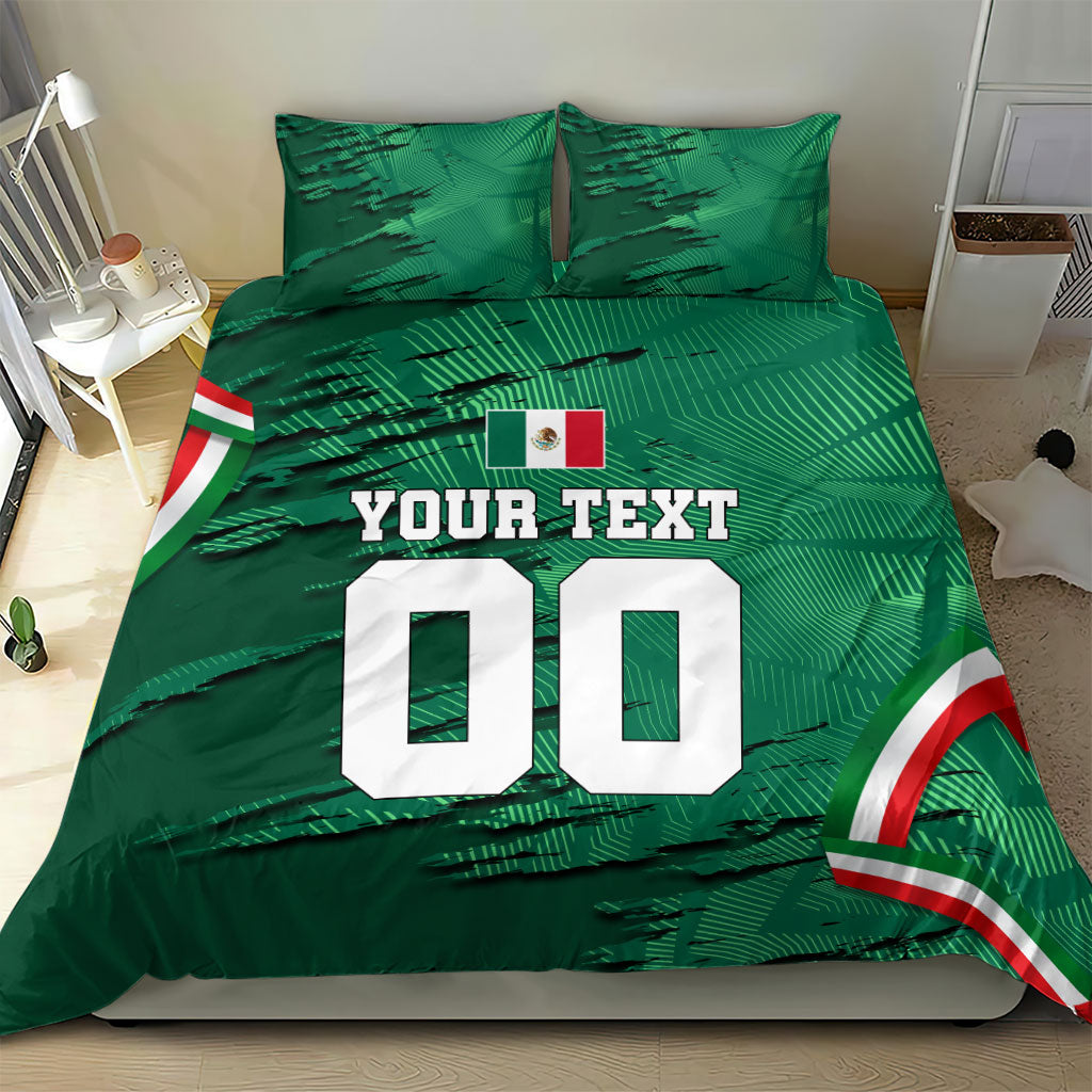 Personalized Mexico Football Bedding Set Jaguar Mascot Artistic Brush Stroke Texture