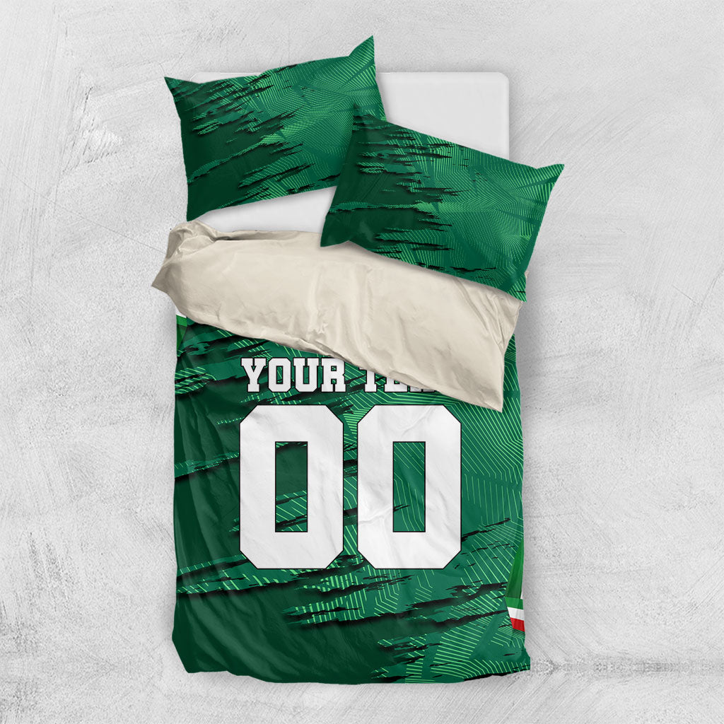 Personalized Mexico Football Bedding Set Jaguar Mascot Artistic Brush Stroke Texture