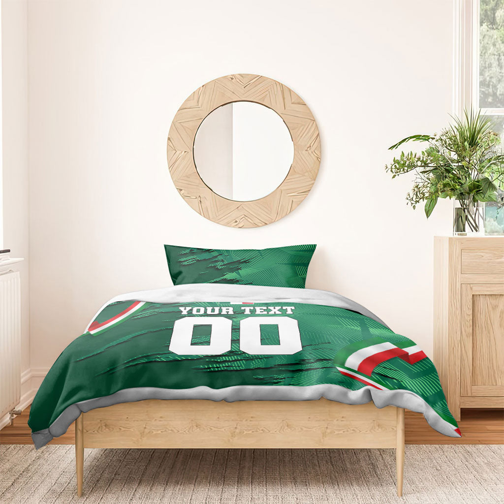 Personalized Mexico Football Bedding Set Jaguar Mascot Artistic Brush Stroke Texture
